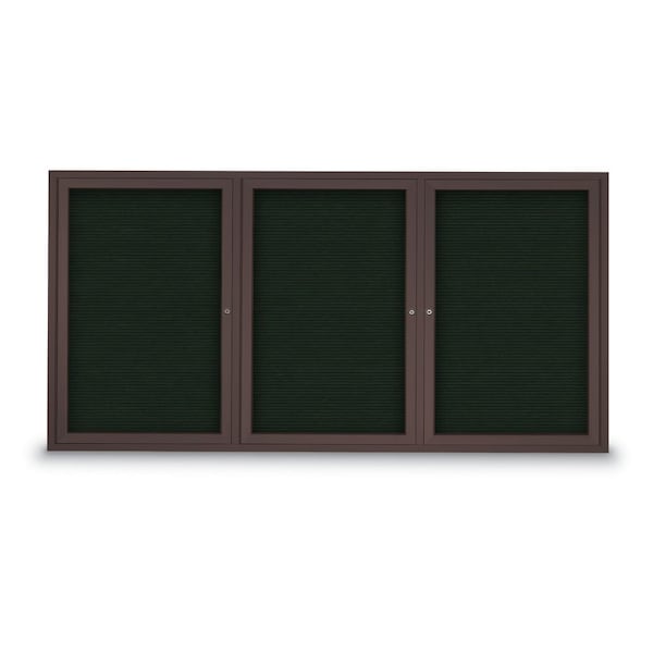96"x48" 3-Door Enclosed Outdoor Letterboard, Green Felt/Bronze